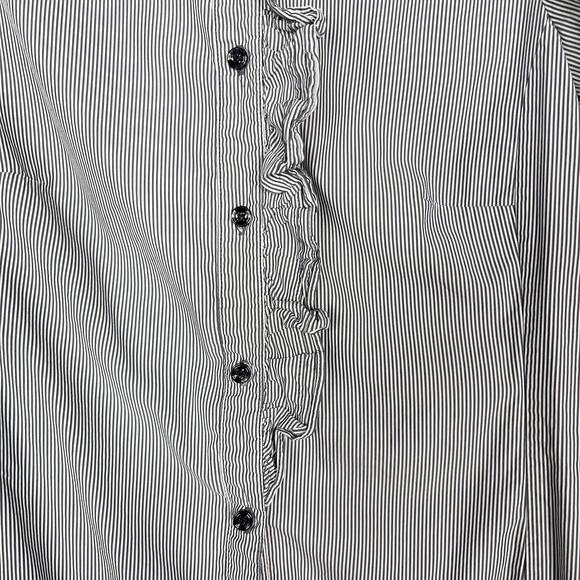 Reiss US 2 Black White Pinstripe Ruffle Mock Neck Long Sleeve Blouse Top Cotton - Picture 5 of 11